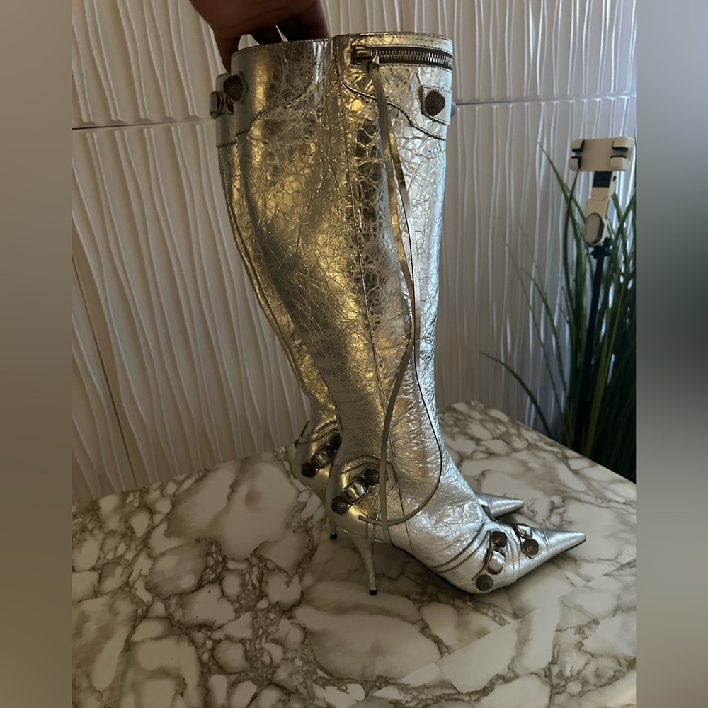 Balenciaga Silver Cagole Boots - Picture 2 of 5